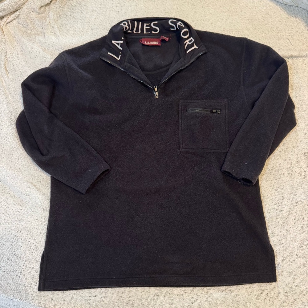 Vintage 90s LA Blues Fleece Pullover Jacket Spellout Logo 1990s Sport Outdoors